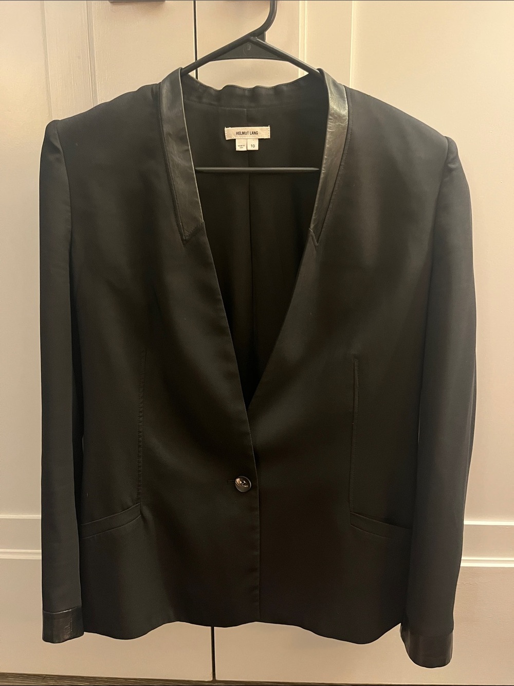 Helmut Lang black tailored blazer with leather trim Size 10